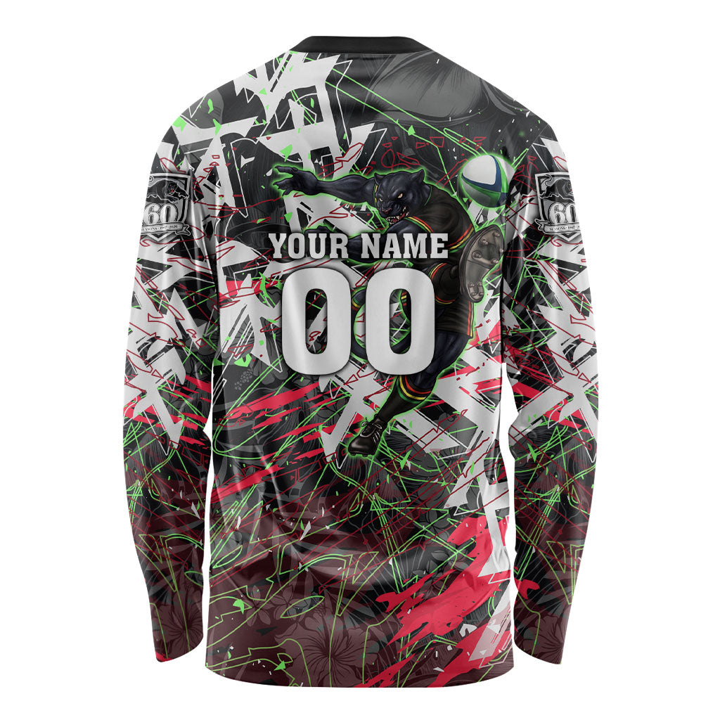 Personalised Penrith Panthers 60th Anniversary Long Sleeve Shirt Abstract Graffiti - Dynamic Mascot Illustration 2026