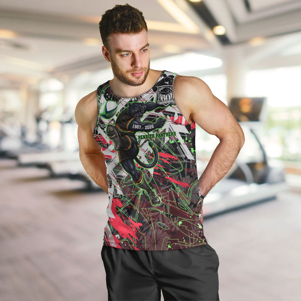 Personalised Penrith Panthers 60th Anniversary Men Tank Top Abstract Graffiti - Dynamic Mascot Illustration 2026