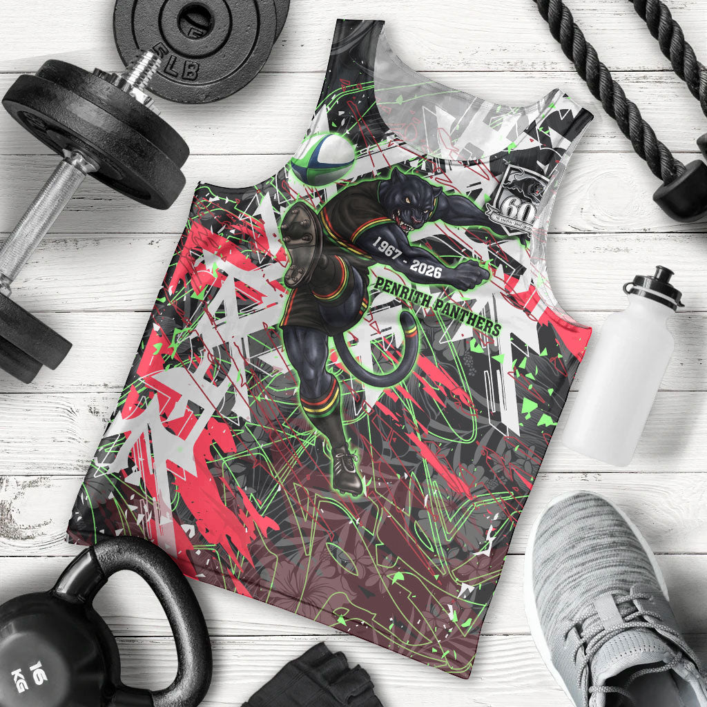 Personalised Penrith Panthers 60th Anniversary Men Tank Top Abstract Graffiti - Dynamic Mascot Illustration 2026