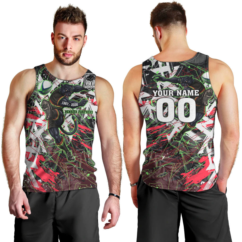 Personalised Penrith Panthers 60th Anniversary Men Tank Top Abstract Graffiti - Dynamic Mascot Illustration 2026