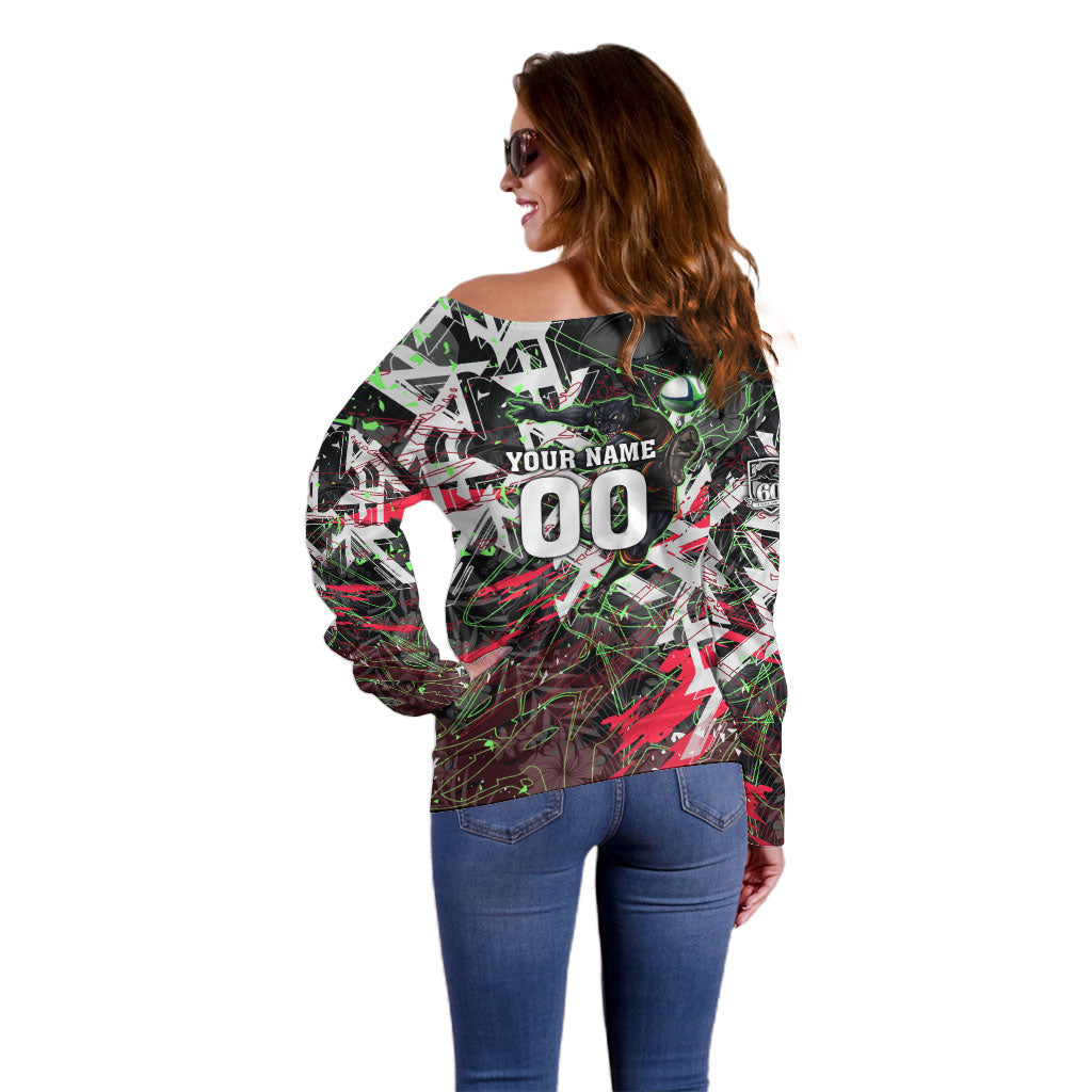 Personalised Penrith Panthers 60th Anniversary Off Shoulder Sweater Abstract Graffiti - Dynamic Mascot Illustration 2026