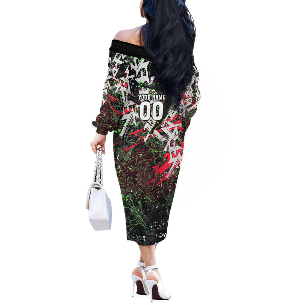 Personalised Penrith Panthers 60th Anniversary Off The Shoulder Long Sleeve Dress Abstract Graffiti - Dynamic Mascot Illustration 2026
