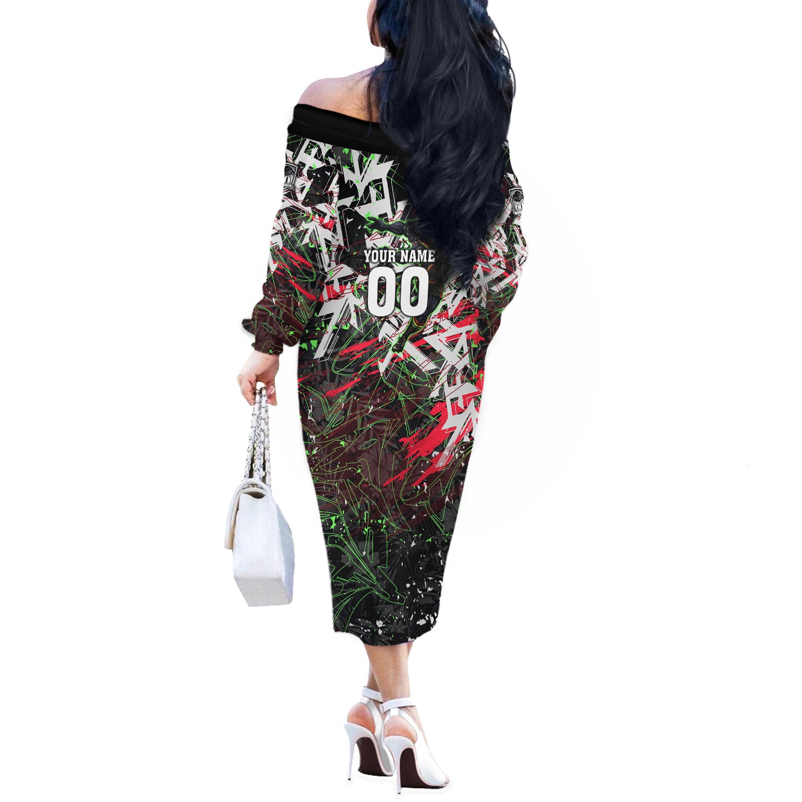 Personalised Penrith Panthers 60th Anniversary Off The Shoulder Long Sleeve Dress Abstract Graffiti - Dynamic Mascot Illustration 2026