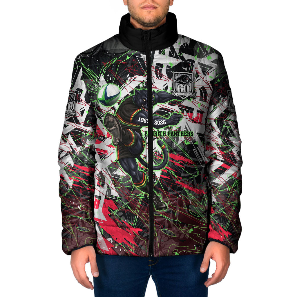 Personalised Penrith Panthers 60th Anniversary Padded Jacket Abstract Graffiti - Dynamic Mascot Illustration 2026