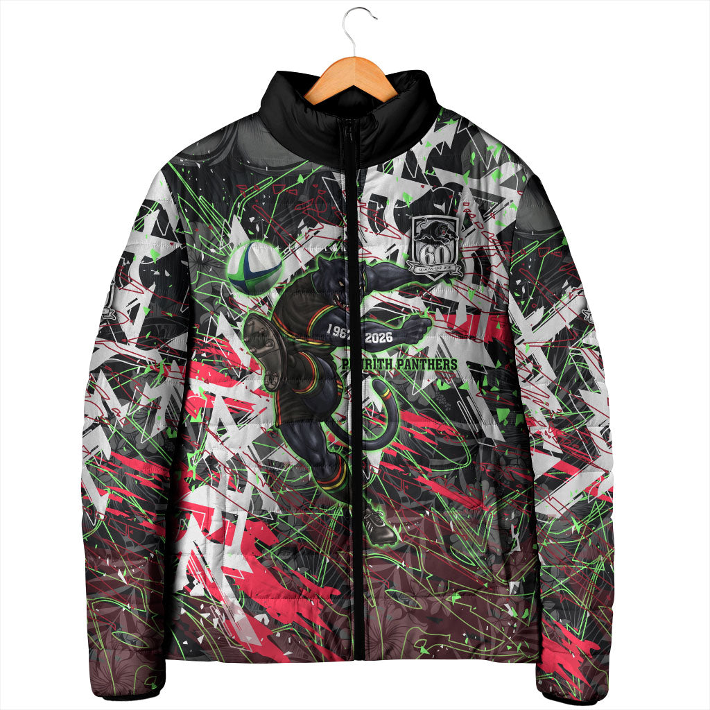 Personalised Penrith Panthers 60th Anniversary Padded Jacket Abstract Graffiti - Dynamic Mascot Illustration 2026