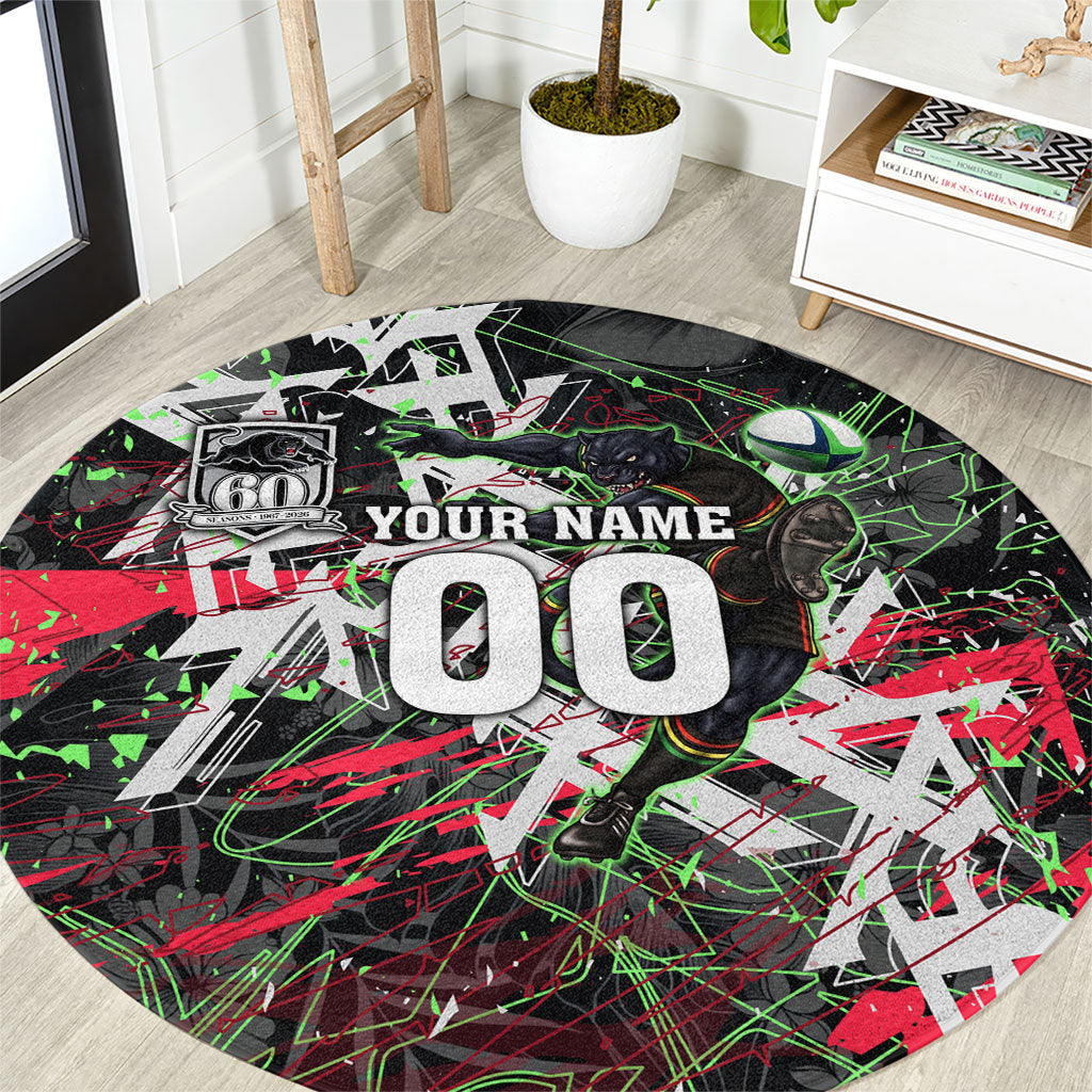 Personalised Penrith Panthers 60th Anniversary Round Carpet Abstract Graffiti - Dynamic Mascot Illustration 2026