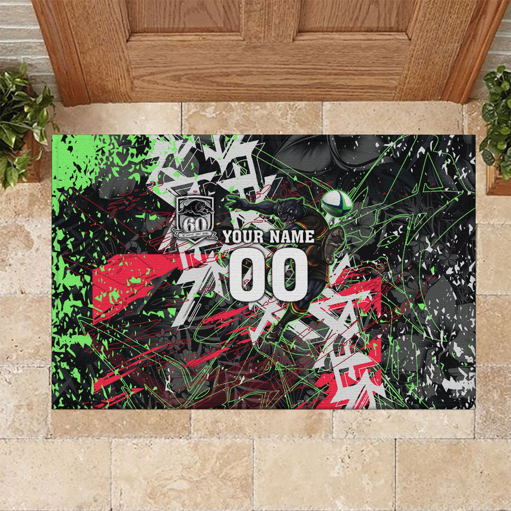 Personalised Penrith Panthers 60th Anniversary Rubber Doormat Abstract Graffiti - Dynamic Mascot Illustration 2026