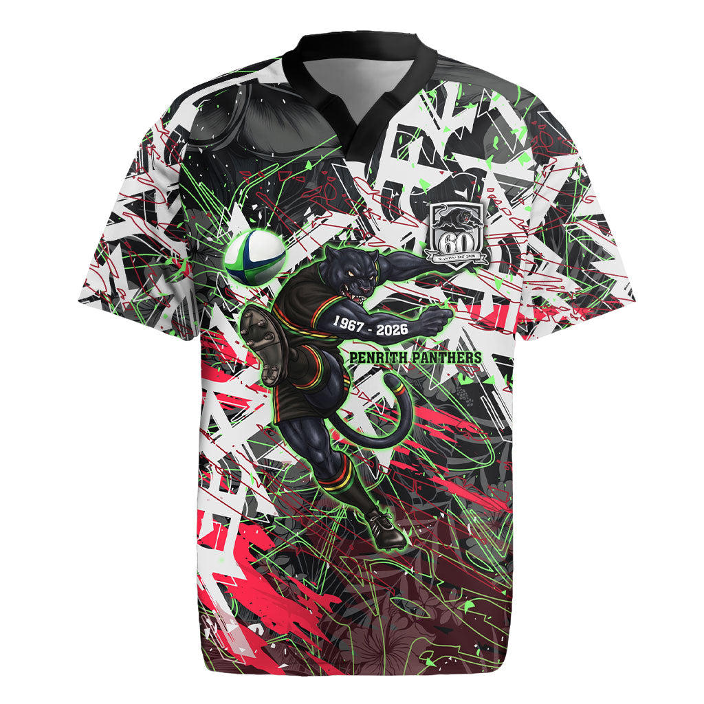 Personalised Penrith Panthers 60th Anniversary Rugby Jersey Abstract Graffiti - Dynamic Mascot Illustration 2026