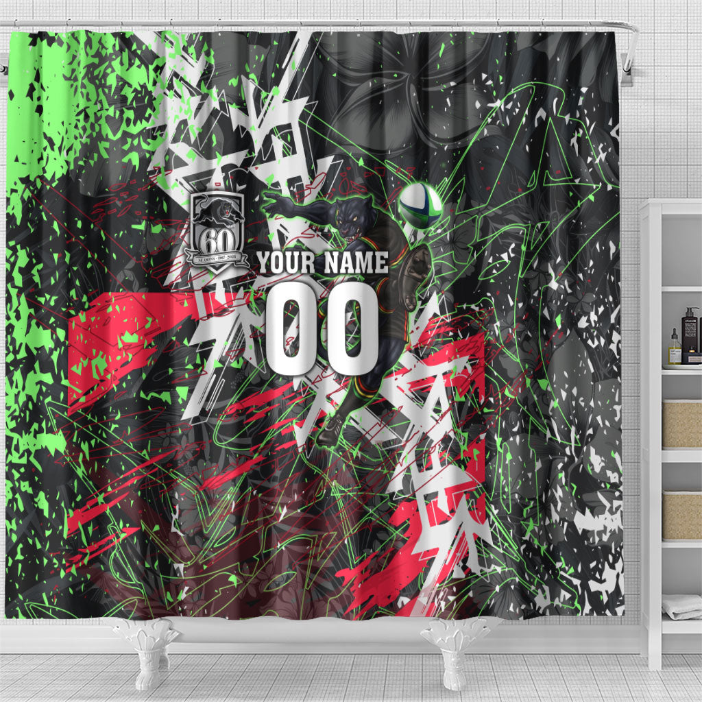 Personalised Penrith Panthers 60th Anniversary Shower Curtain Abstract Graffiti - Dynamic Mascot Illustration 2026