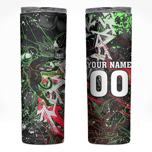 Personalised Penrith Panthers 60th Anniversary Skinny Tumbler Abstract Graffiti - Dynamic Mascot Illustration 2026