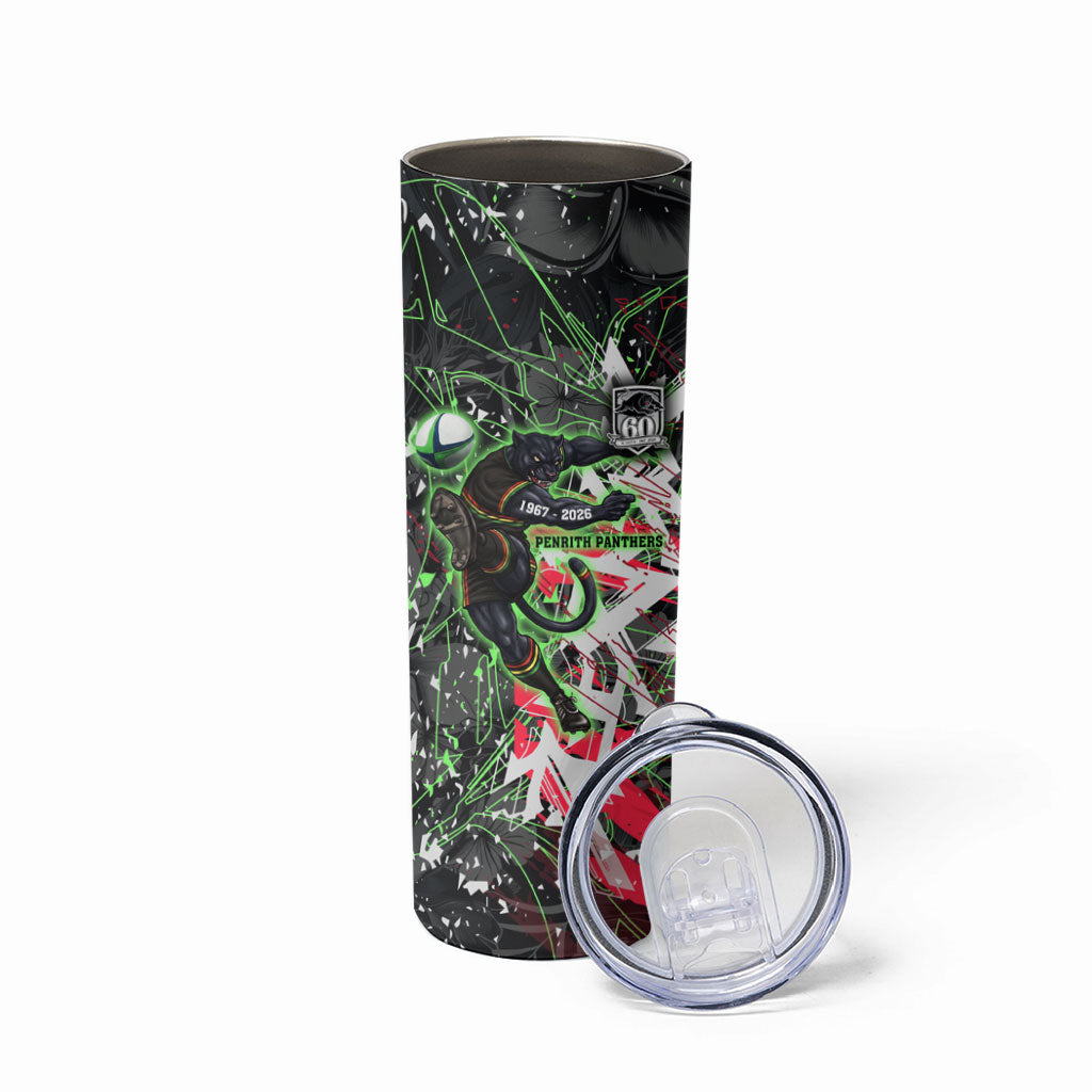 Personalised Penrith Panthers 60th Anniversary Skinny Tumbler Abstract Graffiti - Dynamic Mascot Illustration 2026