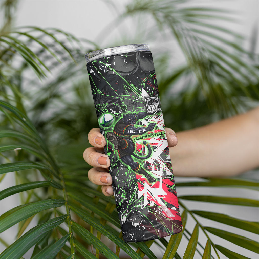 Personalised Penrith Panthers 60th Anniversary Skinny Tumbler Abstract Graffiti - Dynamic Mascot Illustration 2026