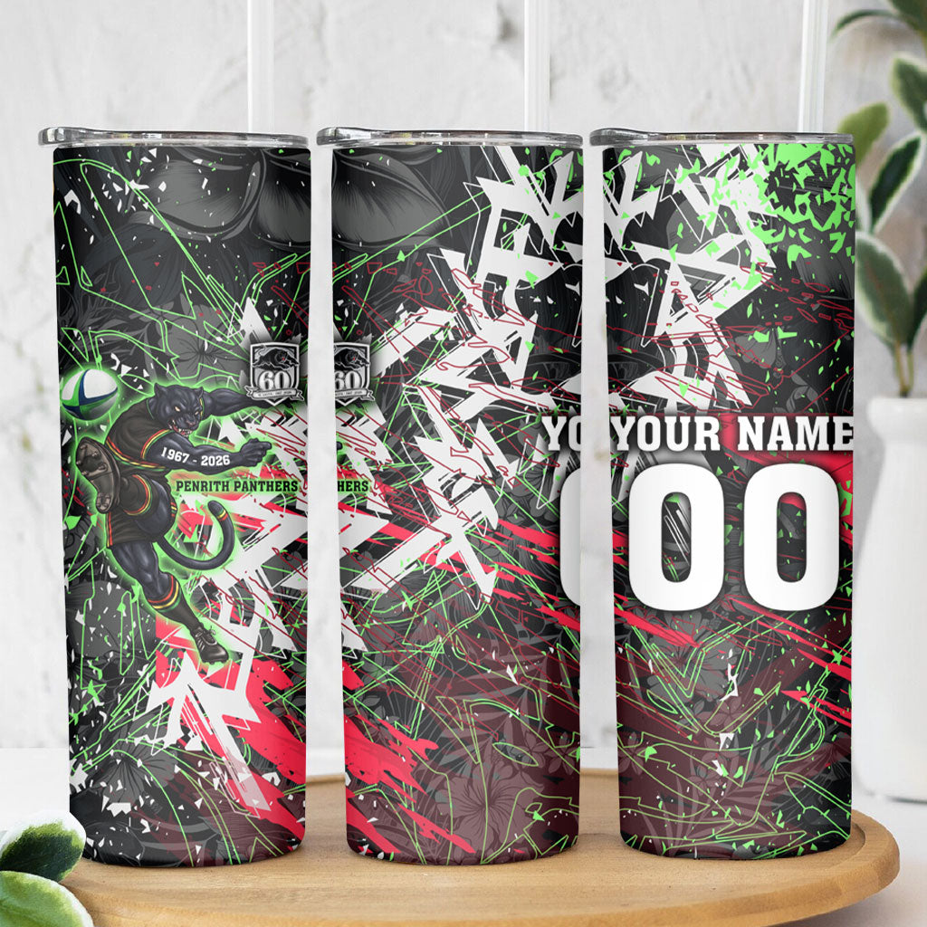 Personalised Penrith Panthers 60th Anniversary Skinny Tumbler Abstract Graffiti - Dynamic Mascot Illustration 2026