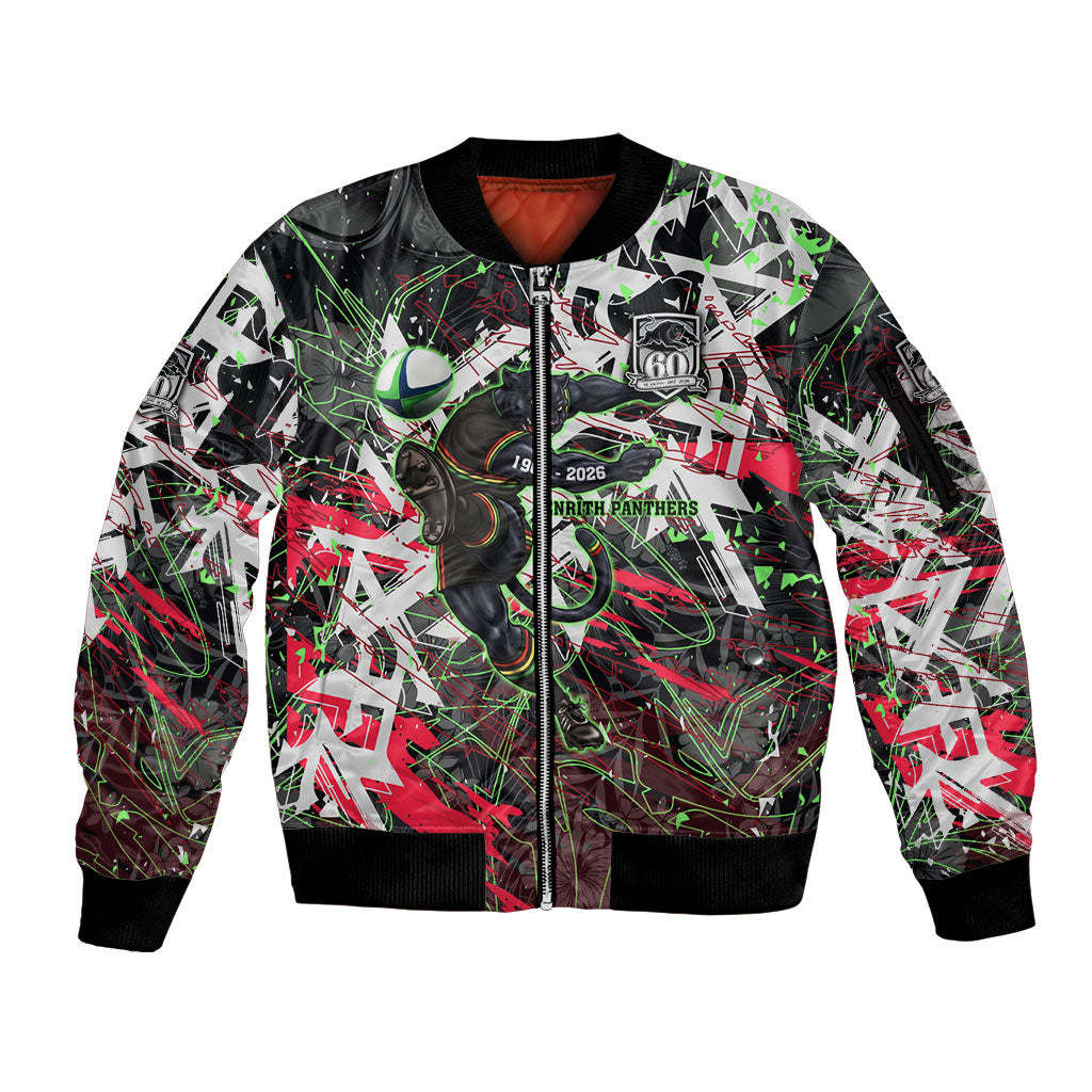 Personalised Penrith Panthers 60th Anniversary Sleeve Zip Bomber Jacket Abstract Graffiti - Dynamic Mascot Illustration 2026