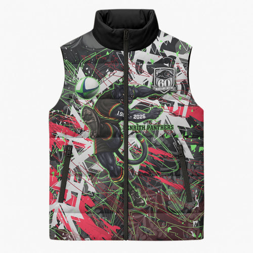 Personalised Penrith Panthers 60th Anniversary Sleeveless Puffer Jacket Abstract Graffiti - Dynamic Mascot Illustration 2026