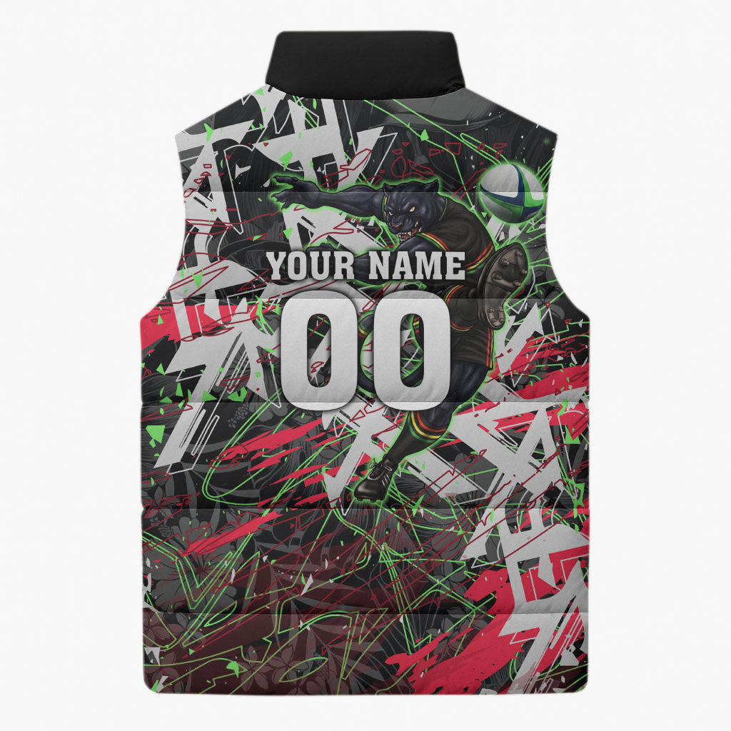 Personalised Penrith Panthers 60th Anniversary Sleeveless Puffer Jacket Abstract Graffiti - Dynamic Mascot Illustration 2026
