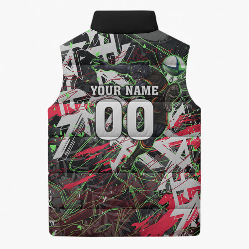 Personalised Penrith Panthers 60th Anniversary Sleeveless Puffer Jacket Abstract Graffiti - Dynamic Mascot Illustration 2026