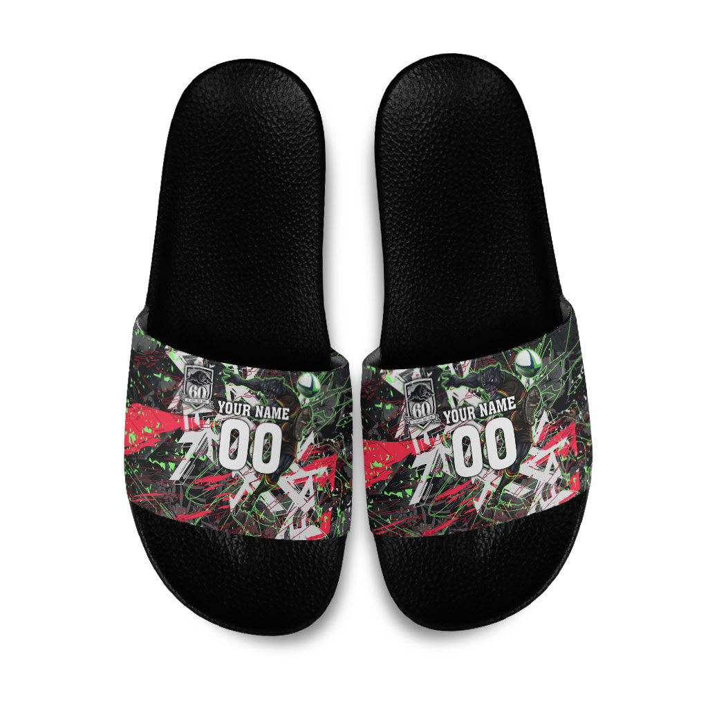 Personalised Penrith Panthers 60th Anniversary Slide Sandals Abstract Graffiti - Dynamic Mascot Illustration 2026