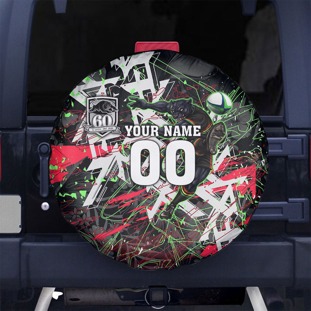 Personalised Penrith Panthers 60th Anniversary Spare Tire Cover Abstract Graffiti - Dynamic Mascot Illustration 2026