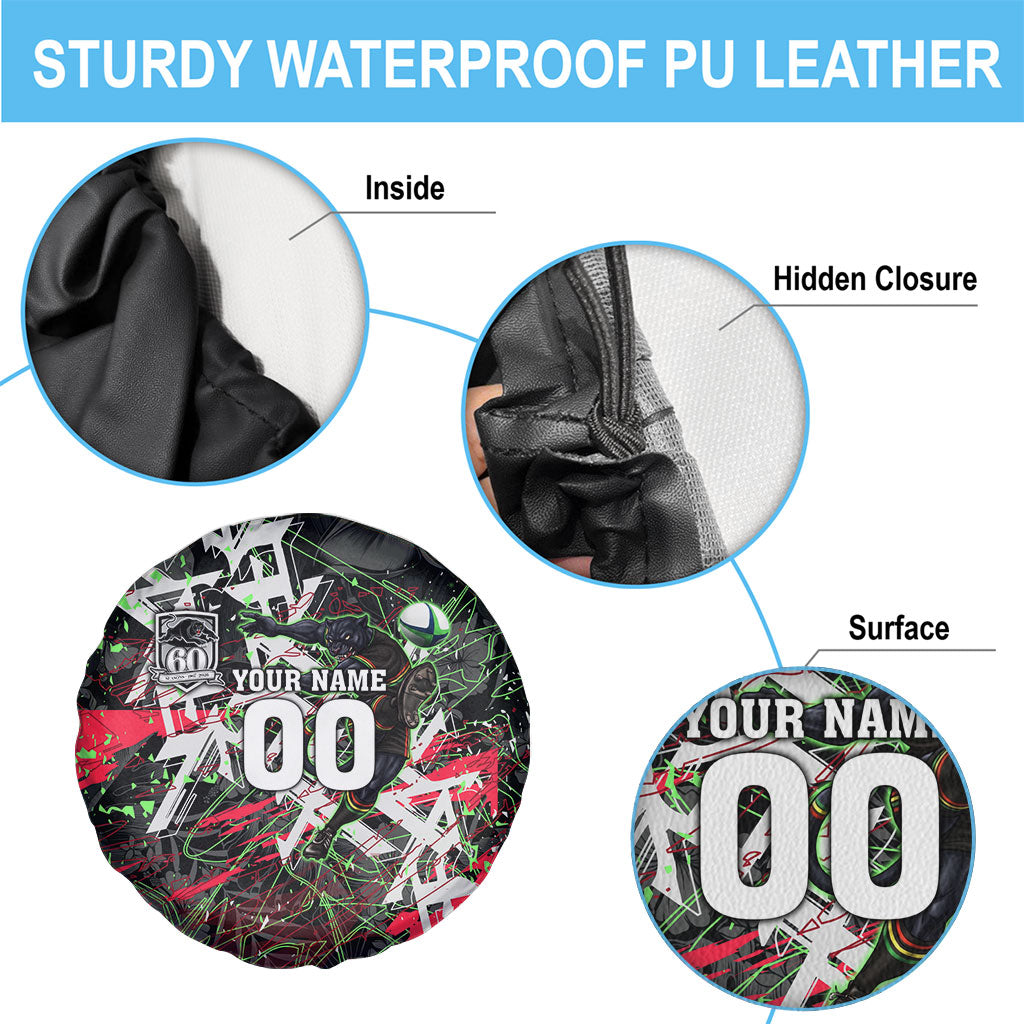 Personalised Penrith Panthers 60th Anniversary Spare Tire Cover Abstract Graffiti - Dynamic Mascot Illustration 2026