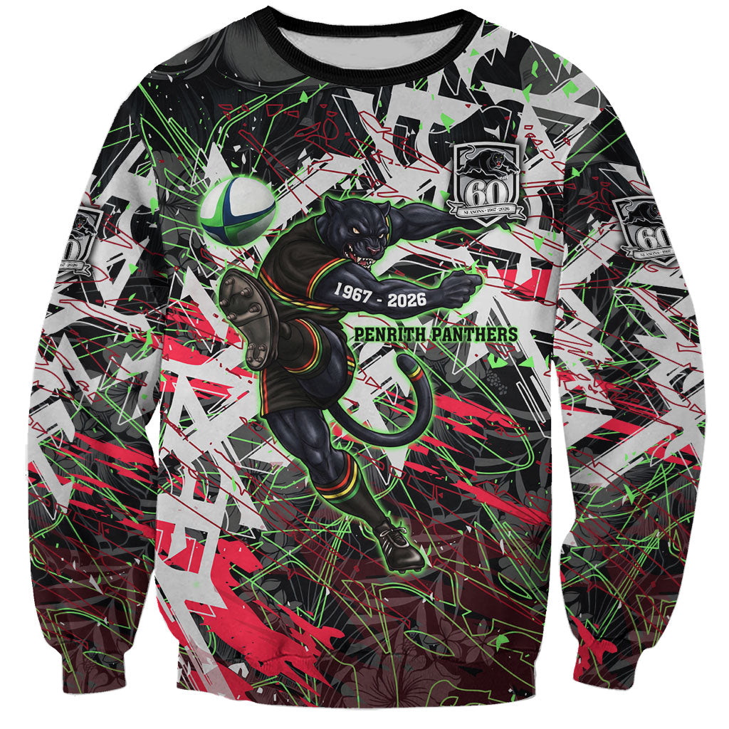 Personalised Penrith Panthers 60th Anniversary Sweatshirt Abstract Graffiti - Dynamic Mascot Illustration 2026