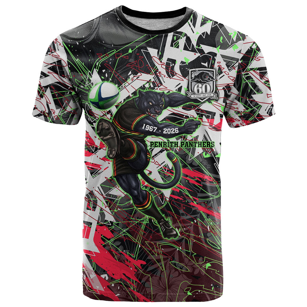 Personalised Penrith Panthers 60th Anniversary T Shirt Abstract Graffiti - Dynamic Mascot Illustration 2026