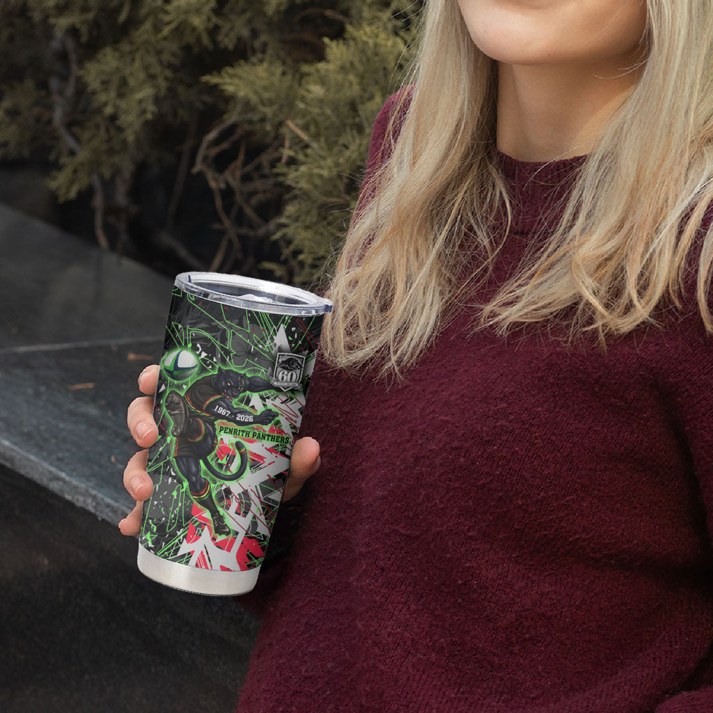 Personalised Penrith Panthers 60th Anniversary Tumbler Cup Abstract Graffiti - Dynamic Mascot Illustration 2026
