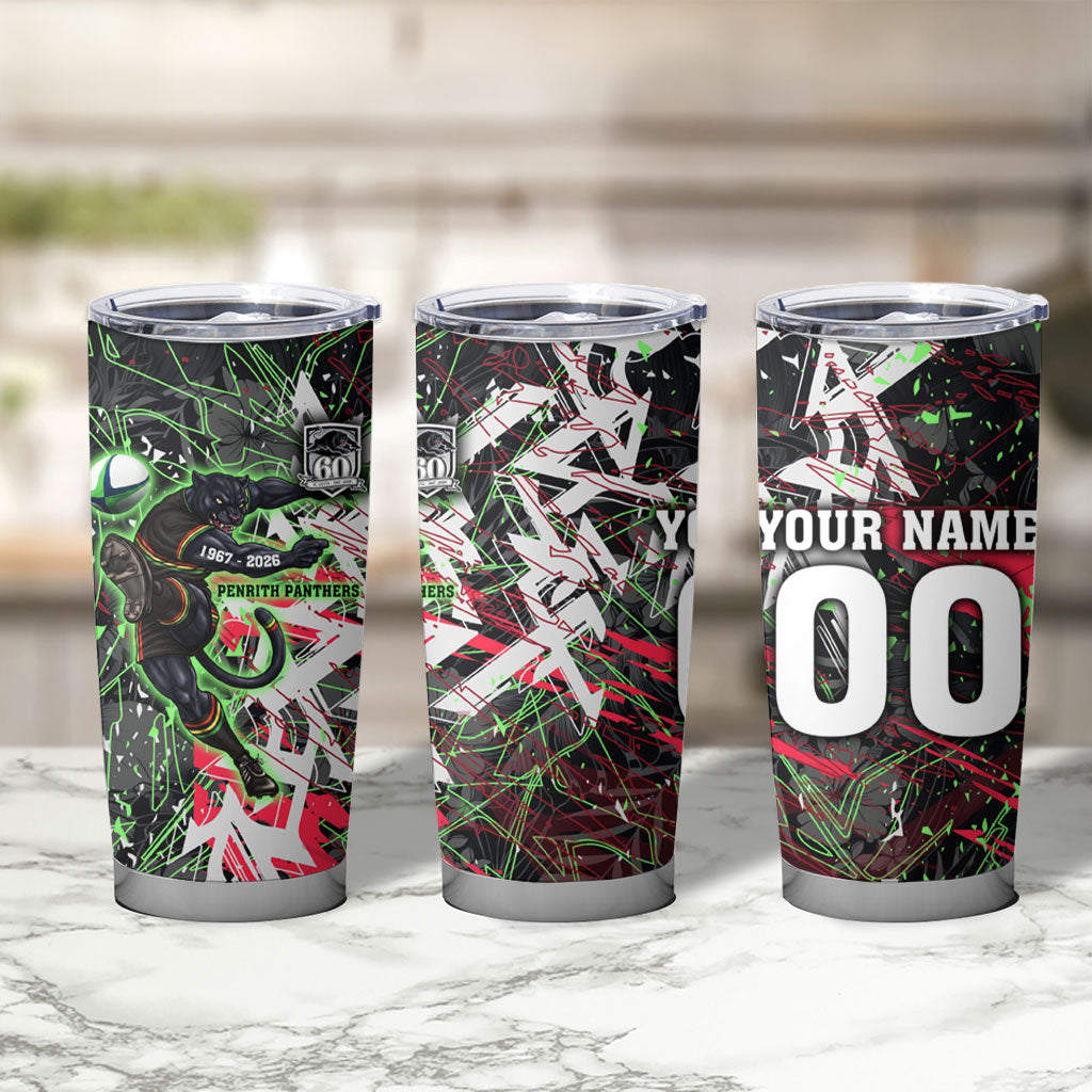 Personalised Penrith Panthers 60th Anniversary Tumbler Cup Abstract Graffiti - Dynamic Mascot Illustration 2026