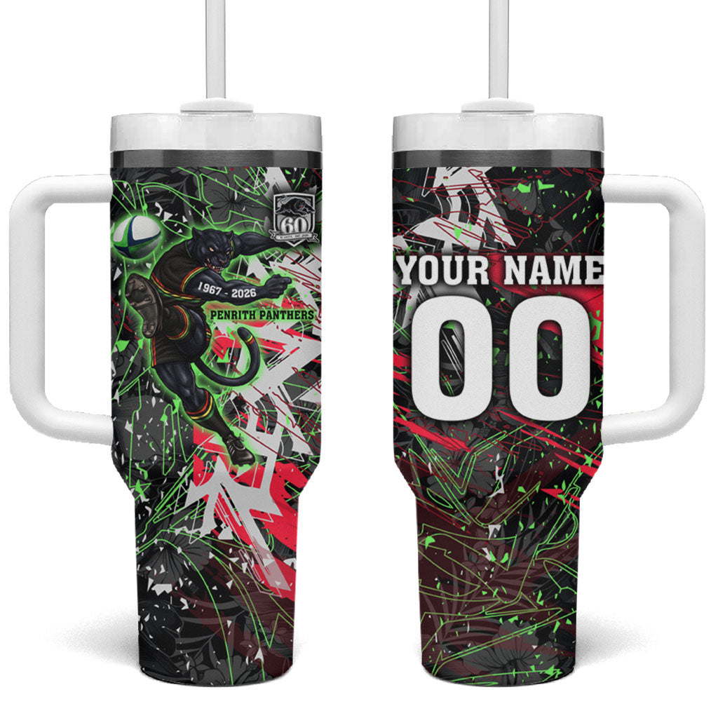 Personalised Penrith Panthers 60th Anniversary Tumbler With Handle Abstract Graffiti - Dynamic Mascot Illustration 2026