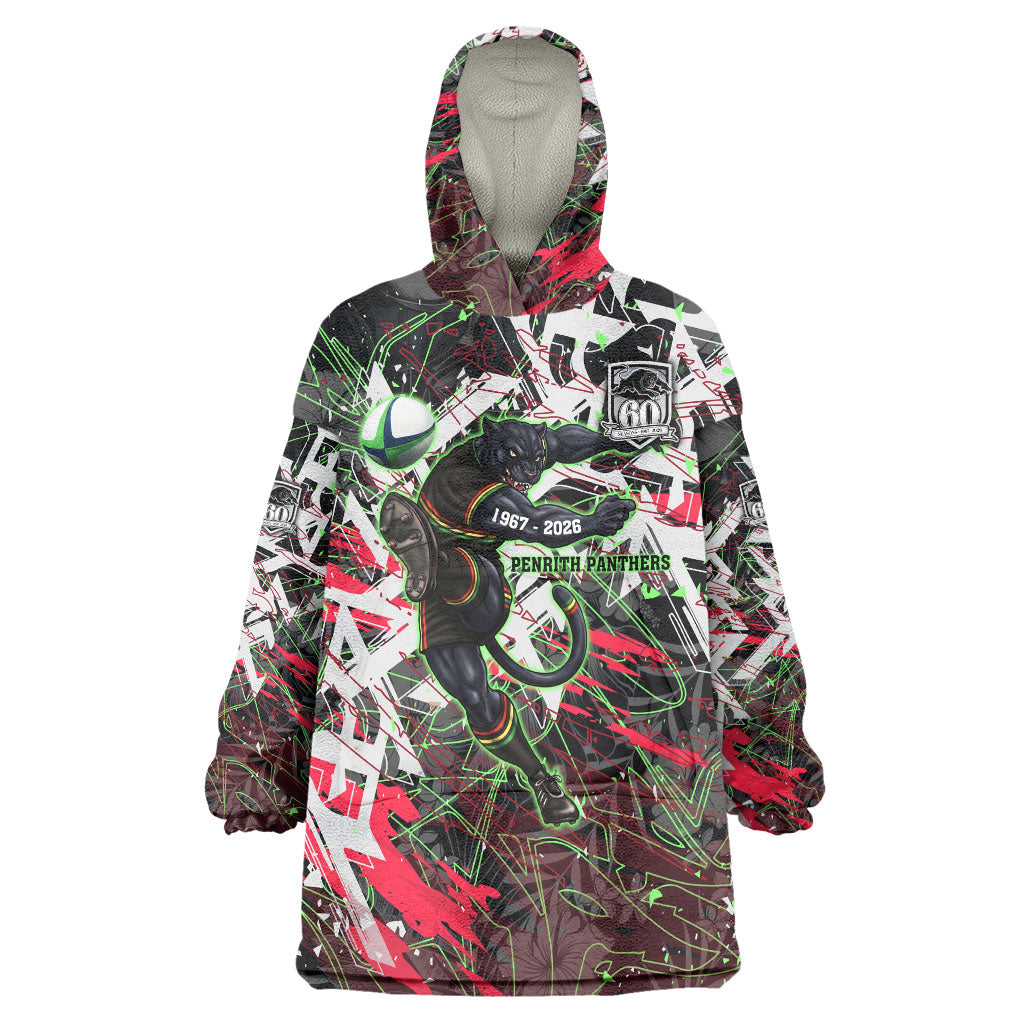 Personalised Penrith Panthers 60th Anniversary Wearable Blanket Hoodie Abstract Graffiti - Dynamic Mascot Illustration 2026