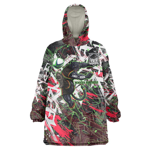 Personalised Penrith Panthers 60th Anniversary Wearable Blanket Hoodie Abstract Graffiti - Dynamic Mascot Illustration 2026