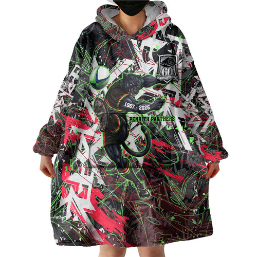 Personalised Penrith Panthers 60th Anniversary Wearable Blanket Hoodie Abstract Graffiti - Dynamic Mascot Illustration 2026