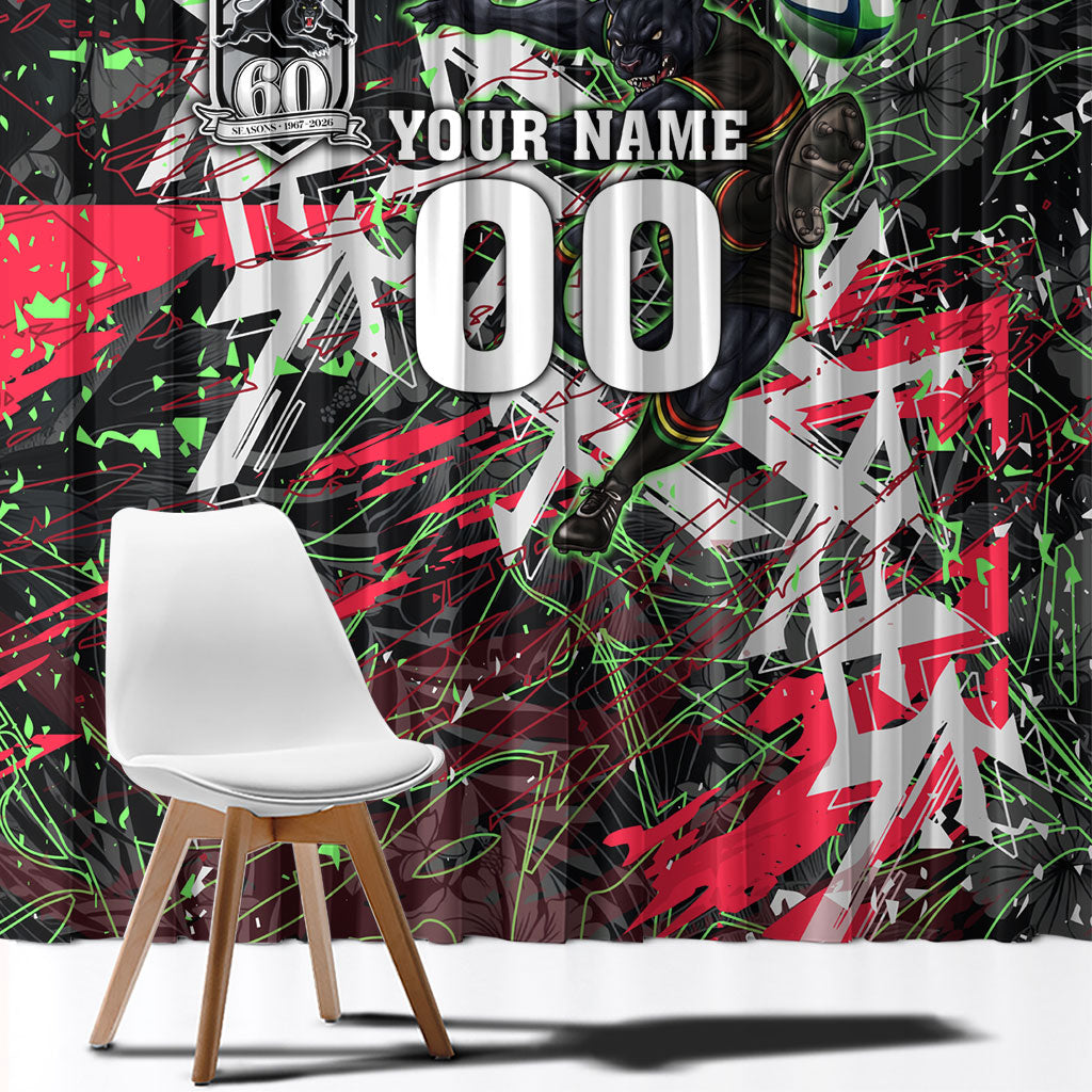 Personalised Penrith Panthers 60th Anniversary Window Curtain Abstract Graffiti - Dynamic Mascot Illustration 2026