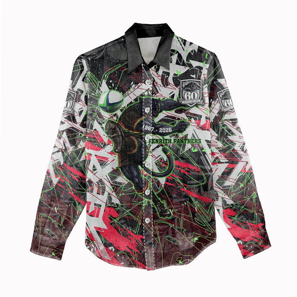 Personalised Penrith Panthers 60th Anniversary Women Casual Shirt Abstract Graffiti - Dynamic Mascot Illustration 2026