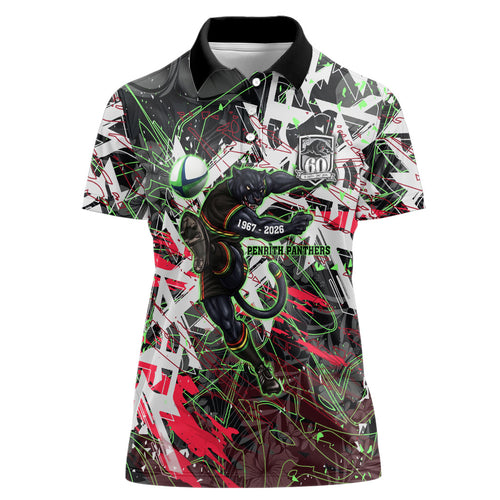 Personalised Penrith Panthers 60th Anniversary Women Polo Shirt Abstract Graffiti - Dynamic Mascot Illustration 2026