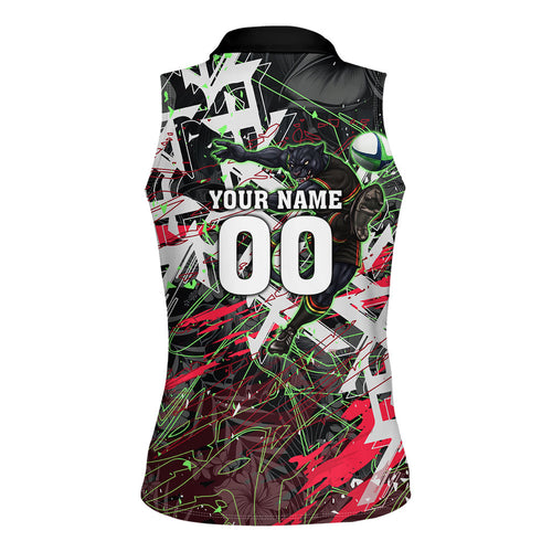 Personalised Penrith Panthers 60th Anniversary Women Sleeveless Polo Shirt Abstract Graffiti - Dynamic Mascot Illustration 2026