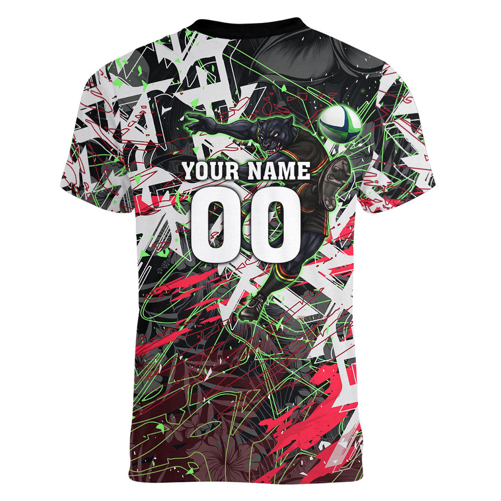 Personalised Penrith Panthers 60th Anniversary Women V-Neck T-Shirt Abstract Graffiti - Dynamic Mascot Illustration 2026