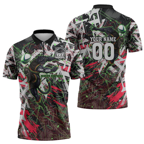 Personalised Penrith Panthers 60th Anniversary Zipper Polo Shirt Abstract Graffiti - Dynamic Mascot Illustration 2026