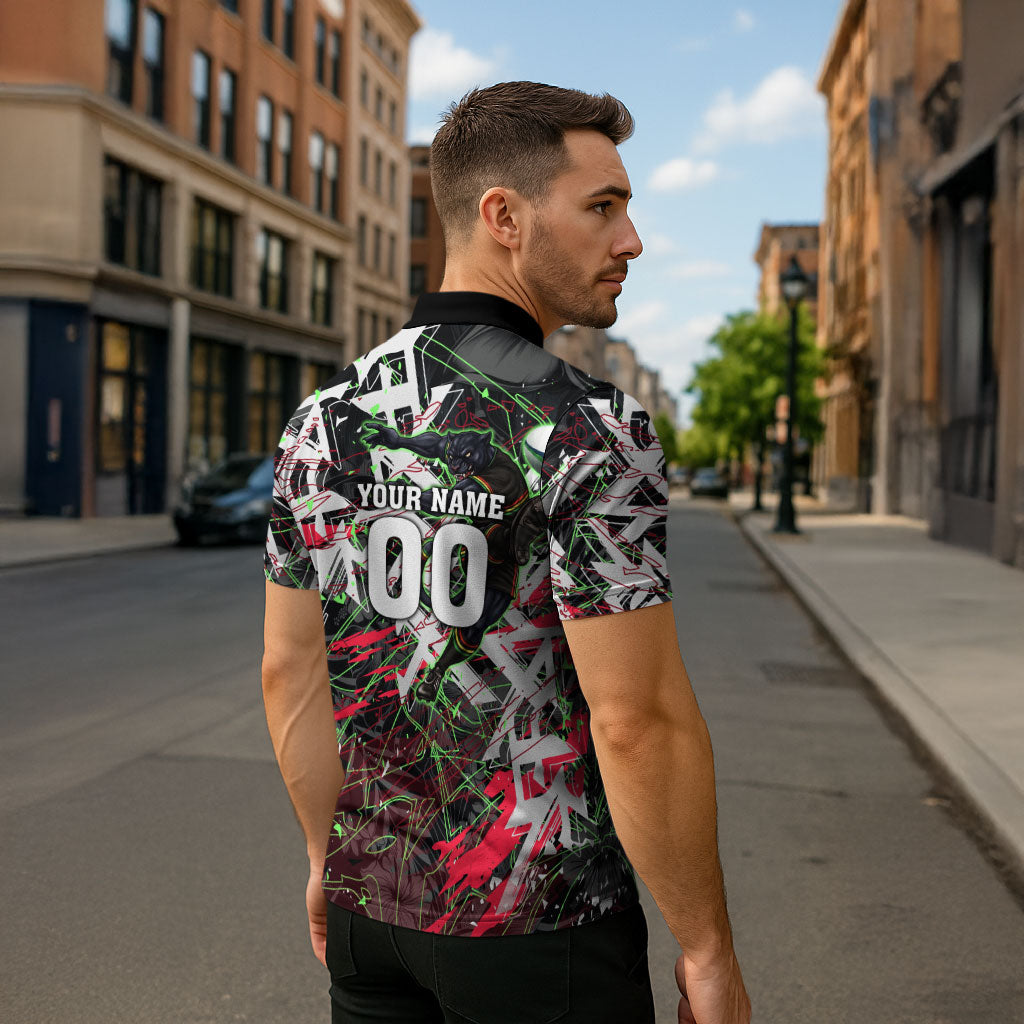 Personalised Penrith Panthers 60th Anniversary Zipper Polo Shirt Abstract Graffiti - Dynamic Mascot Illustration 2026