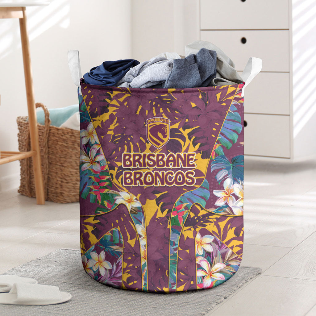 Brisbane Broncos Laundry Basket Tropical Hibiscus Floral Pattern With Maroon And Yellow Accents
