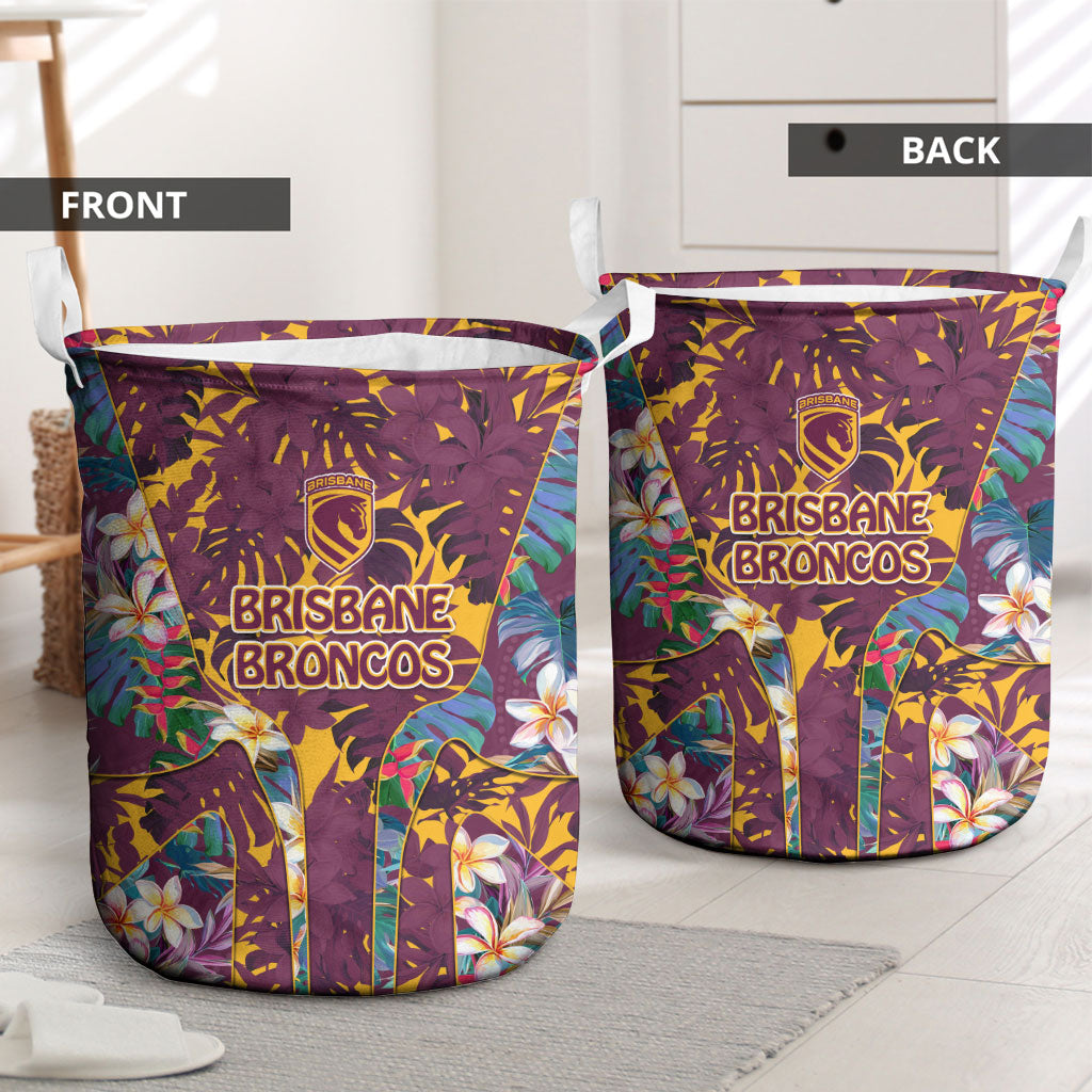 Brisbane Broncos Laundry Basket Tropical Hibiscus Floral Pattern With Maroon And Yellow Accents