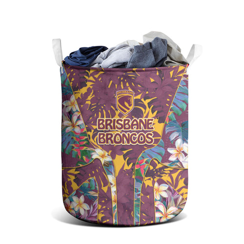 Brisbane Broncos Laundry Basket Tropical Hibiscus Floral Pattern With Maroon And Yellow Accents