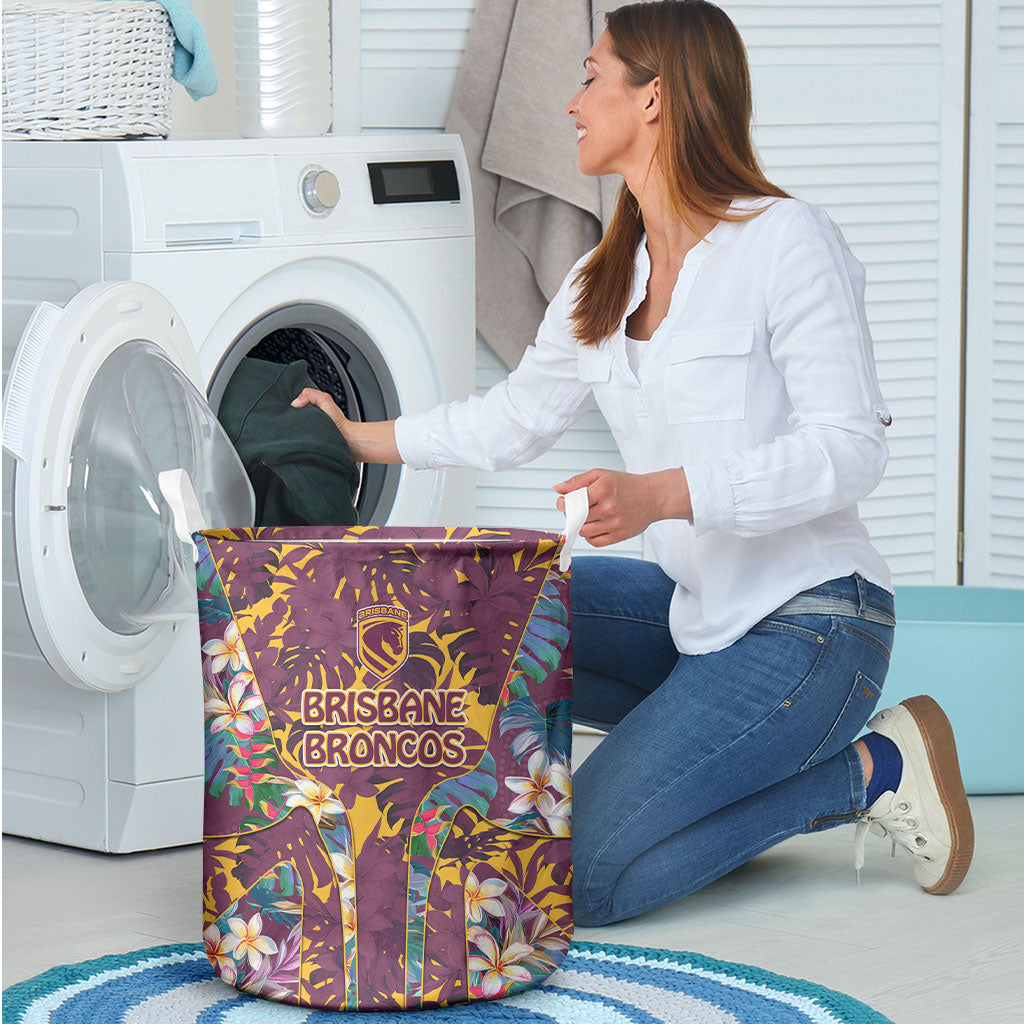 Brisbane Broncos Laundry Basket Tropical Hibiscus Floral Pattern With Maroon And Yellow Accents