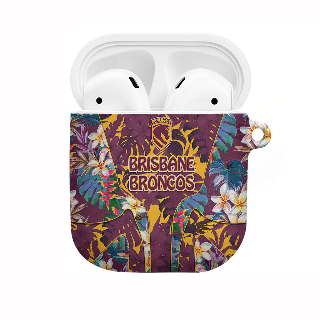 Brisbane Broncos AirPods Case Tropical Hibiscus Floral Pattern With Maroon And Yellow Accents