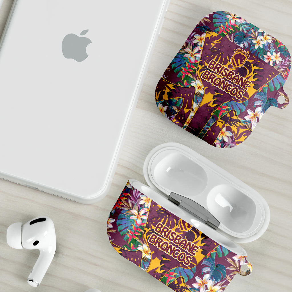 Brisbane Broncos AirPods Case Tropical Hibiscus Floral Pattern With Maroon And Yellow Accents