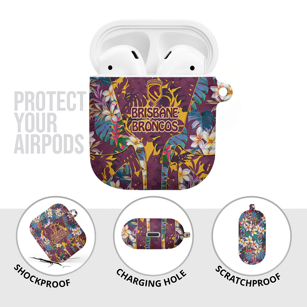 Brisbane Broncos AirPods Case Tropical Hibiscus Floral Pattern With Maroon And Yellow Accents