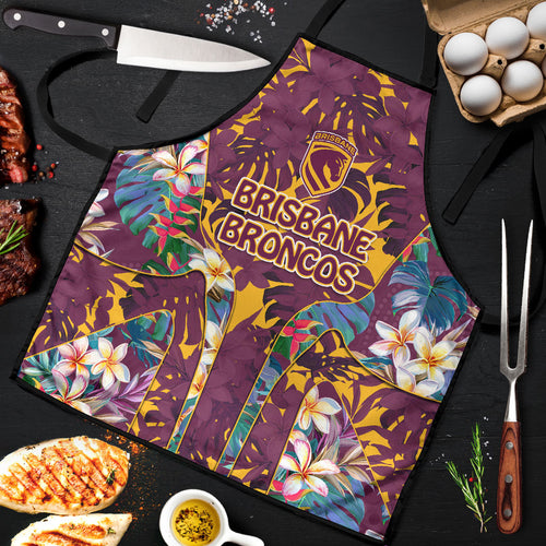 Brisbane Broncos Apron Tropical Hibiscus Floral Pattern With Maroon And Yellow Accents