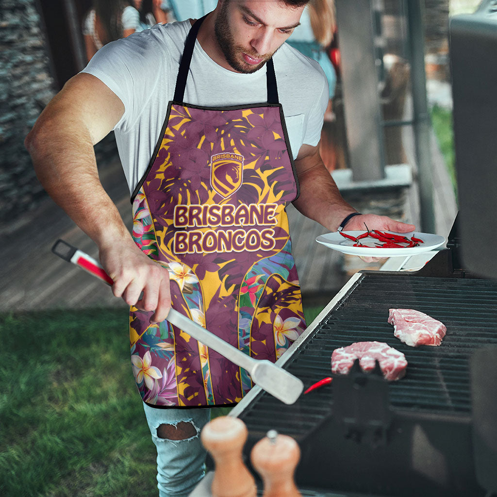 Brisbane Broncos Apron Tropical Hibiscus Floral Pattern With Maroon And Yellow Accents