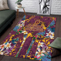 Brisbane Broncos Area Rug Tropical Hibiscus Floral Pattern With Maroon And Yellow Accents