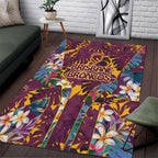 Brisbane Broncos Area Rug Tropical Hibiscus Floral Pattern With Maroon And Yellow Accents